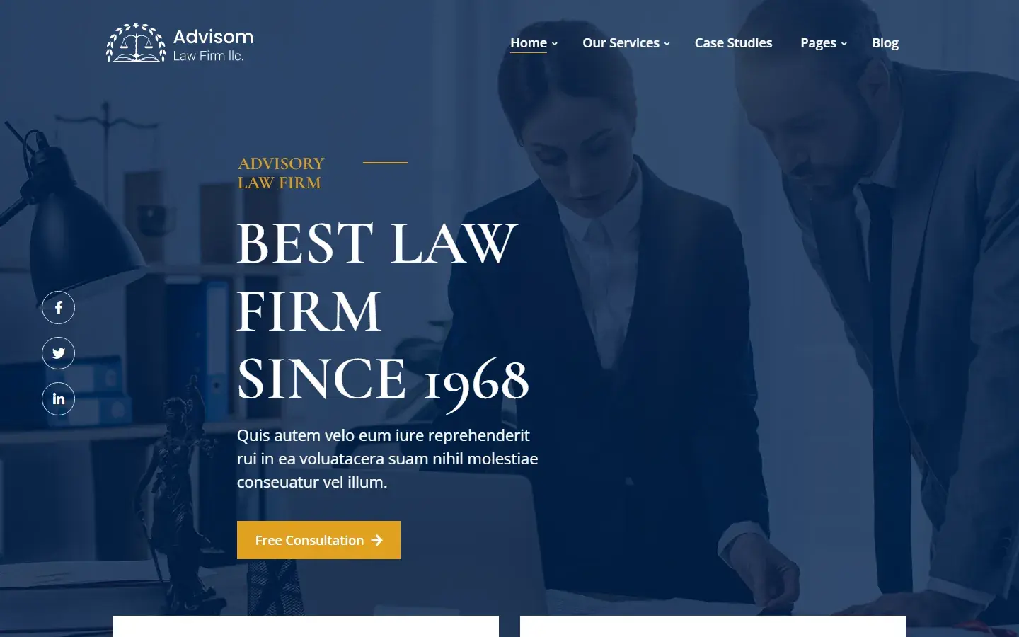 Advisom law firm website homepage