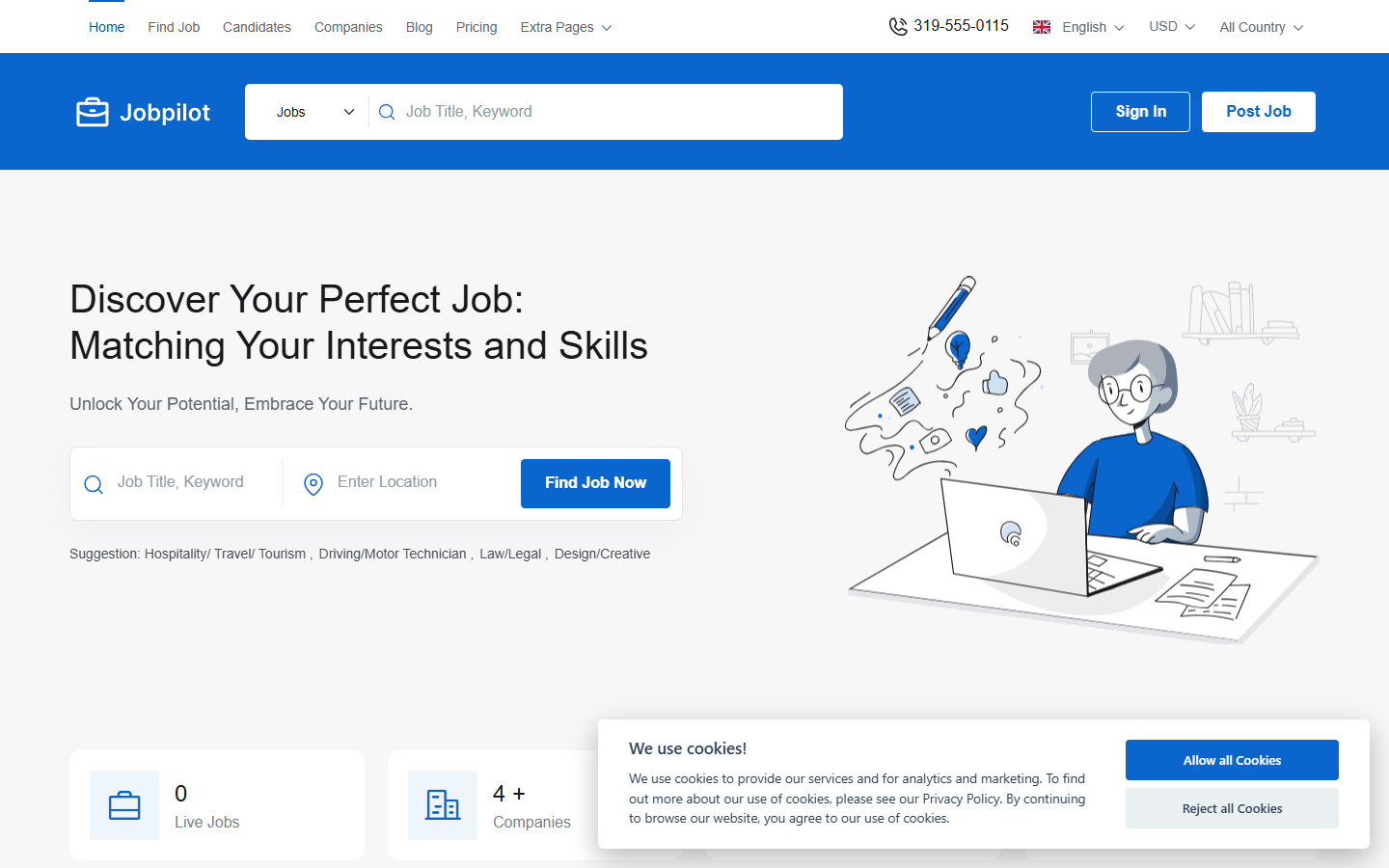 Jobpilot public job portal homepage